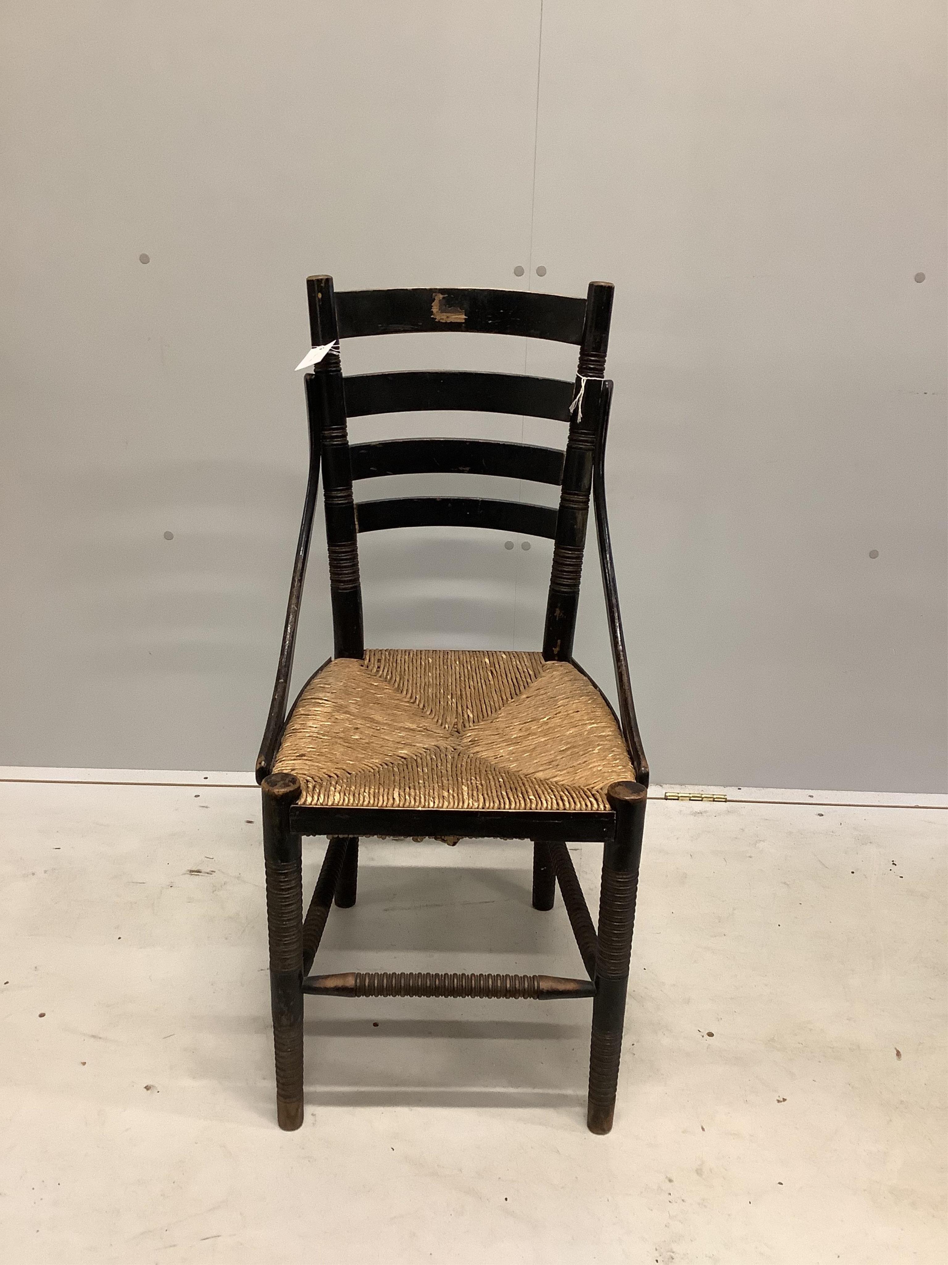 A Victorian Aesthetic Movement ebonised side chair, width 43cm, depth 42cm, height 90cm. Condition - fair